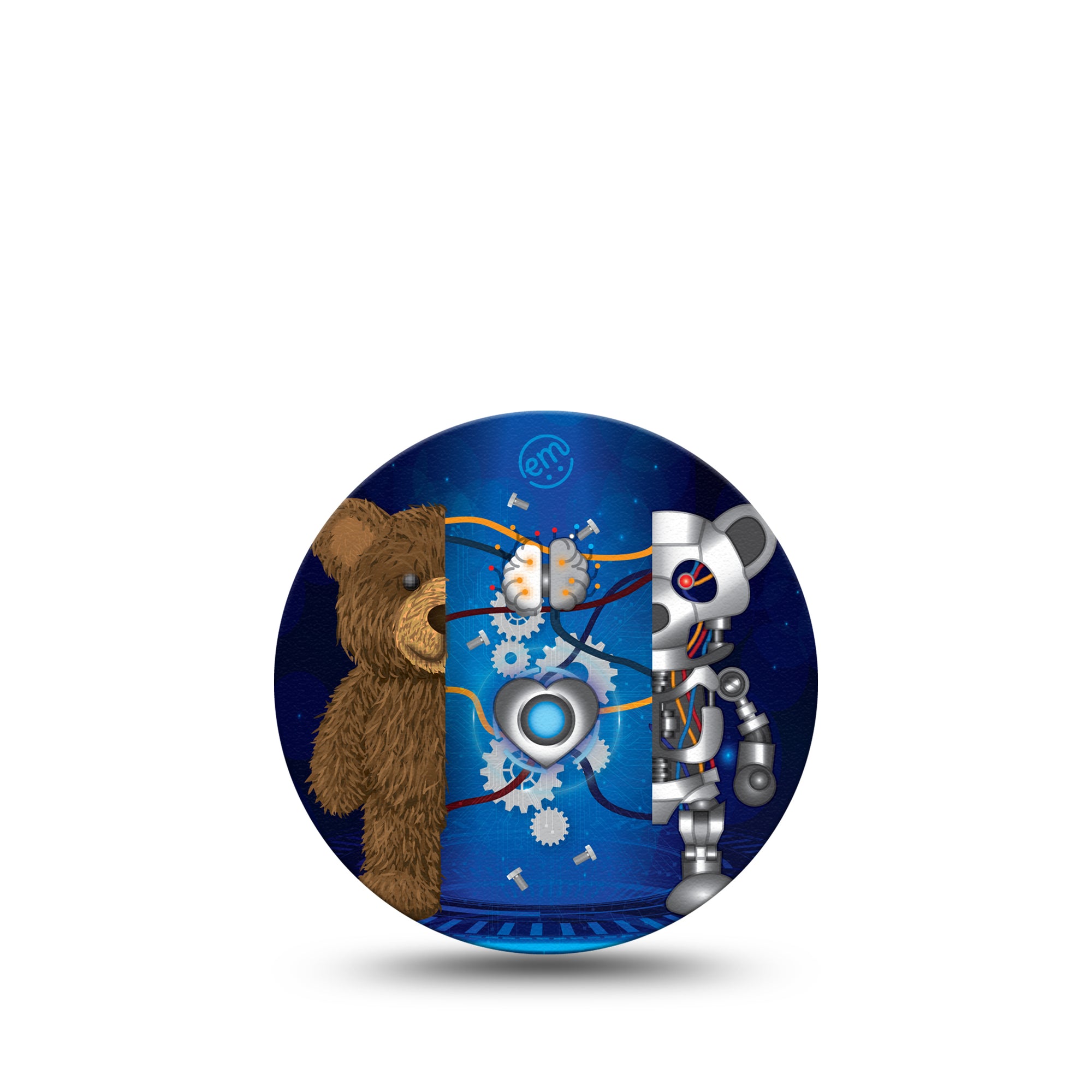 ExpressionMed Robo Teddy Libre 3 OverPatch, Single, Half Mechanical Teddy Inspired, CGM Adhesive Tape Design