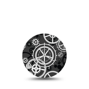 ExpressionMed Mechanisms Libre 3 Overpatch, Single, Machine Gears Themed, CGM Adhesive Tape Design