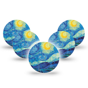 Starry Nights Libre Overpatch, 5-Pack, Classic Painting Inspired, CGM Adhesive Tape Design