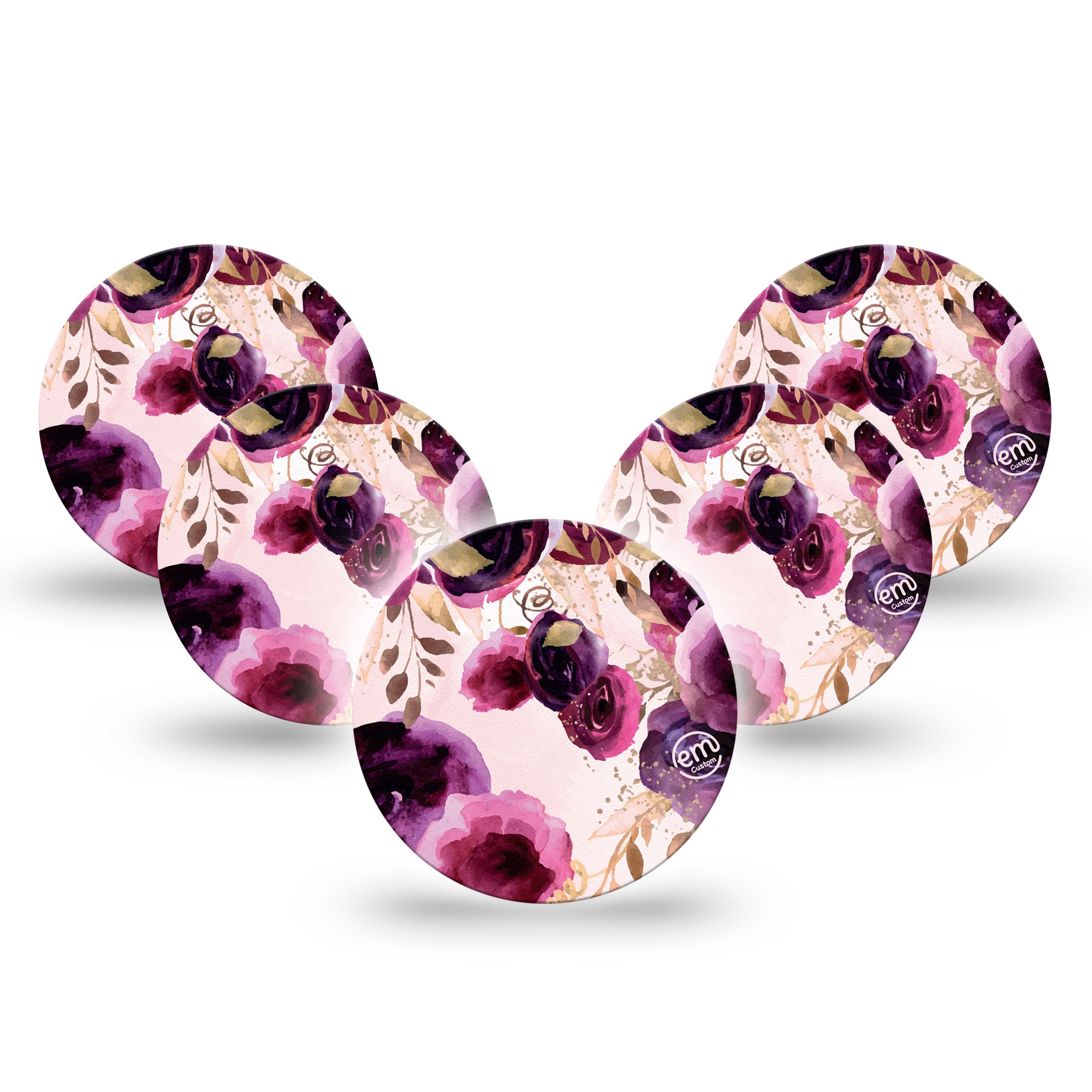ExpressionMed Purple Bouquet Libre 3 Overpatch, 5-Pack, Moody Florals Themed, CGM Adhesive Tape Design