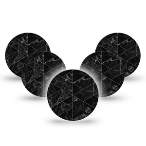 Black Marble Libre 3 Overpatch, 5-Pack, Black Marble and Geometric Pattern Themed CGM Adhesive Tape Design