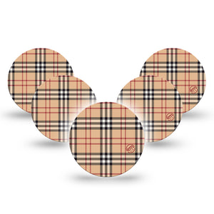 ExpressionMed Libre 3 Overpatch, 5-Pack, Classic Beige Plaid Inspired, CGM Adhesive Tape Design