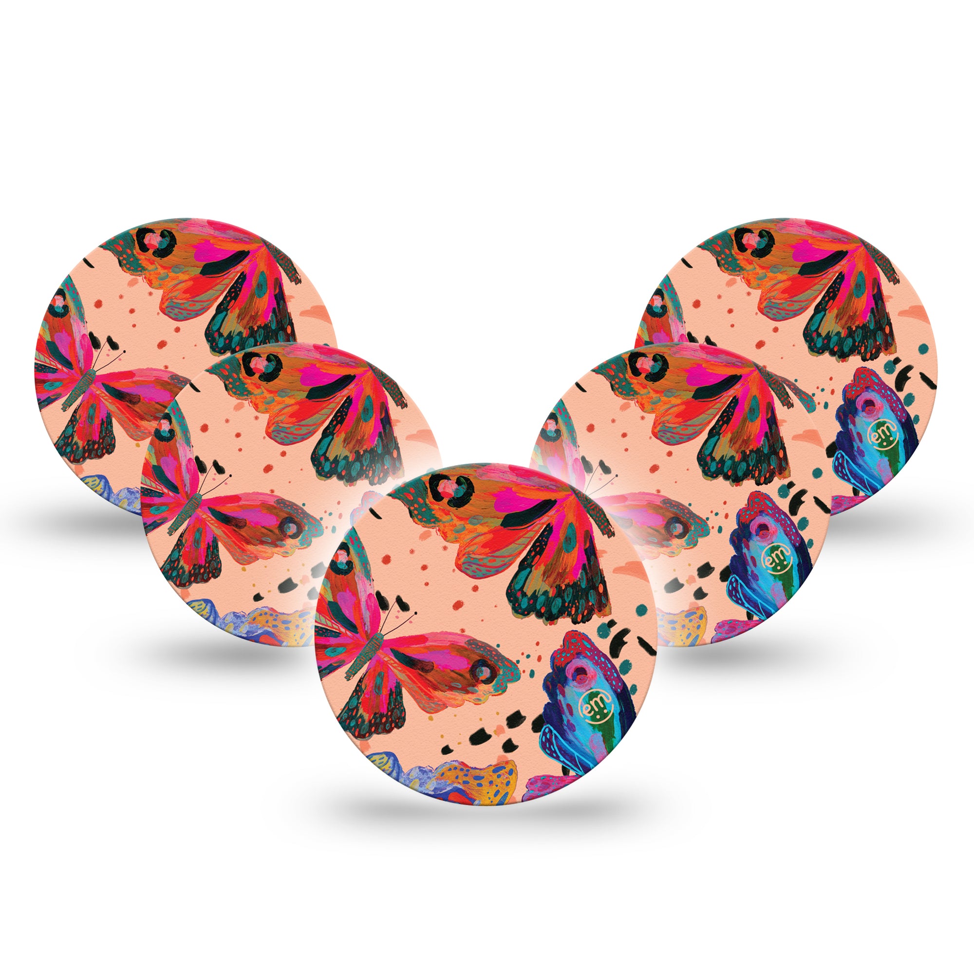 Butterfly Wings Libre 3 Overpatch, 5-Pack, Colorful Butterflies CGM Adhesive Tape Design