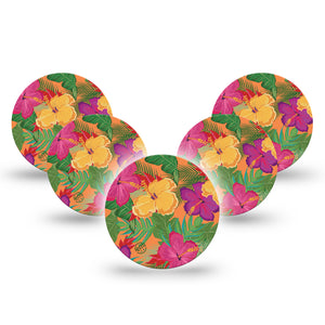 Bright Hibiscus Libre 3 Overpatch, 5-Pack, Tropical Vibes Themed, CGM, Overlay Tape Design
