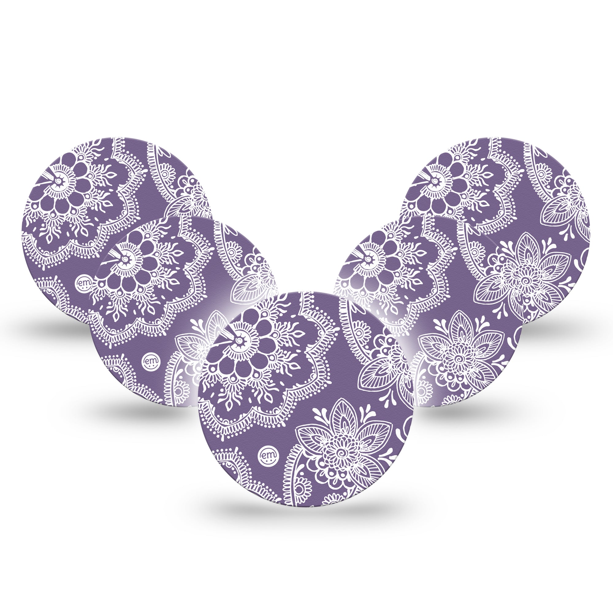 ExpressionMed Purple Henna Libre 3 Overpatch, 5-Pack, Floral Line-Art Inspired, CGM Plaster Tape Design