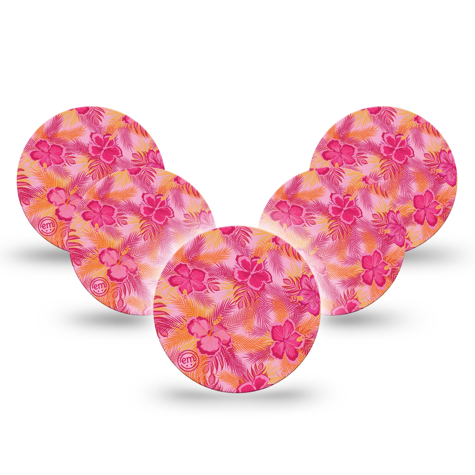 ExpressionMed Pink Hibiscus Libre 3 Overpatch, 5-Pack, Tropical Florals Themed, CGM Overlay Tape Design