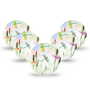 ExpressionMed Dragonfly Libre 3 Overpatch, 5-Pack, Dragonflies Above Grasses Themed, CGM Adhesive Tape Design