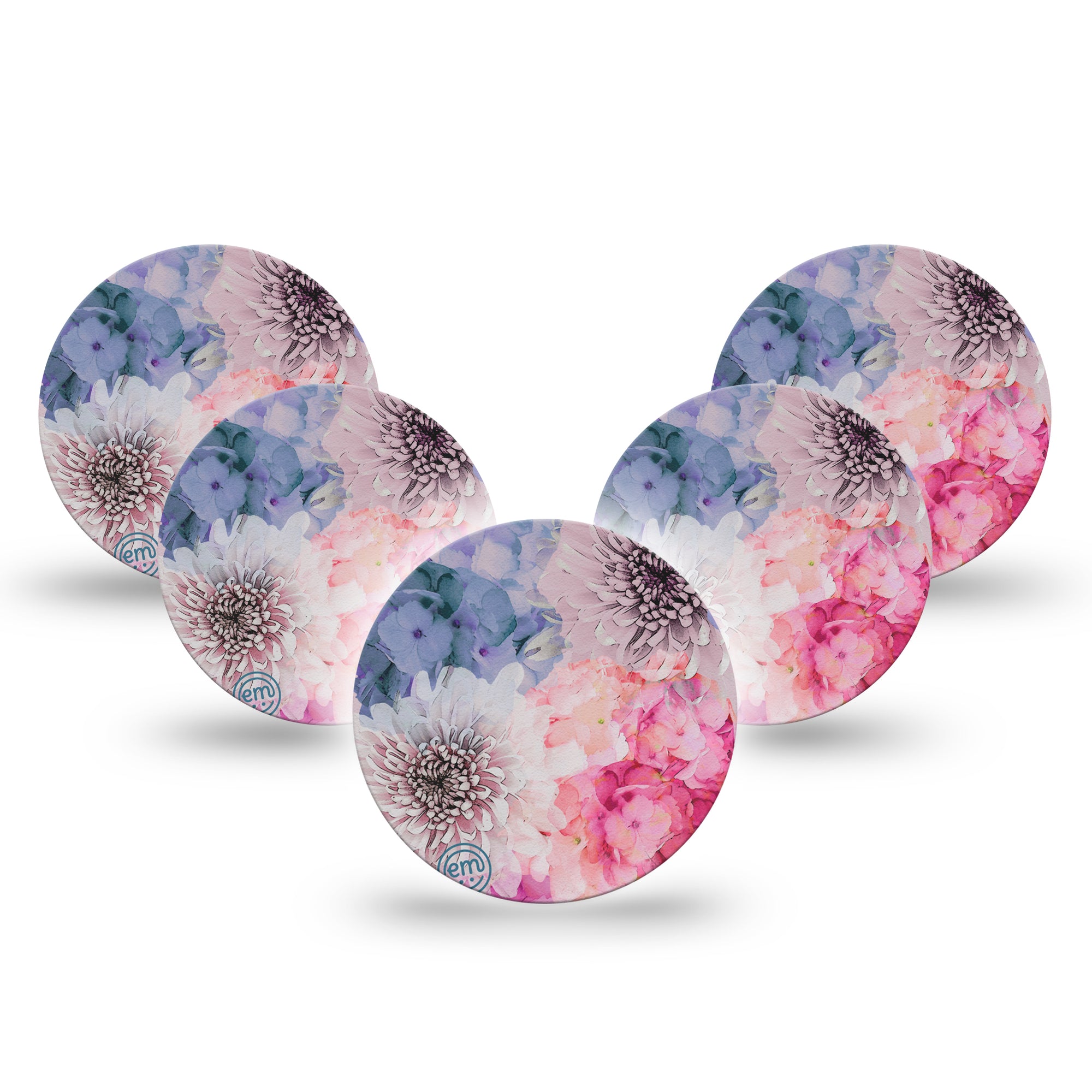 Bloom Town Libre 3 Overpatch, 5-Pack, Soft Pink Purple Spring Florals CGM Adhesive Tape Design