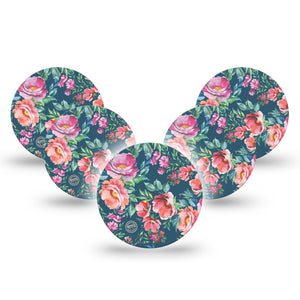 ExpressionMed Floral Enchantment Libre 3 Overpatch, 5-Pack, Enchanting Florals Inspired, CGM Fixing Ring Tape Design