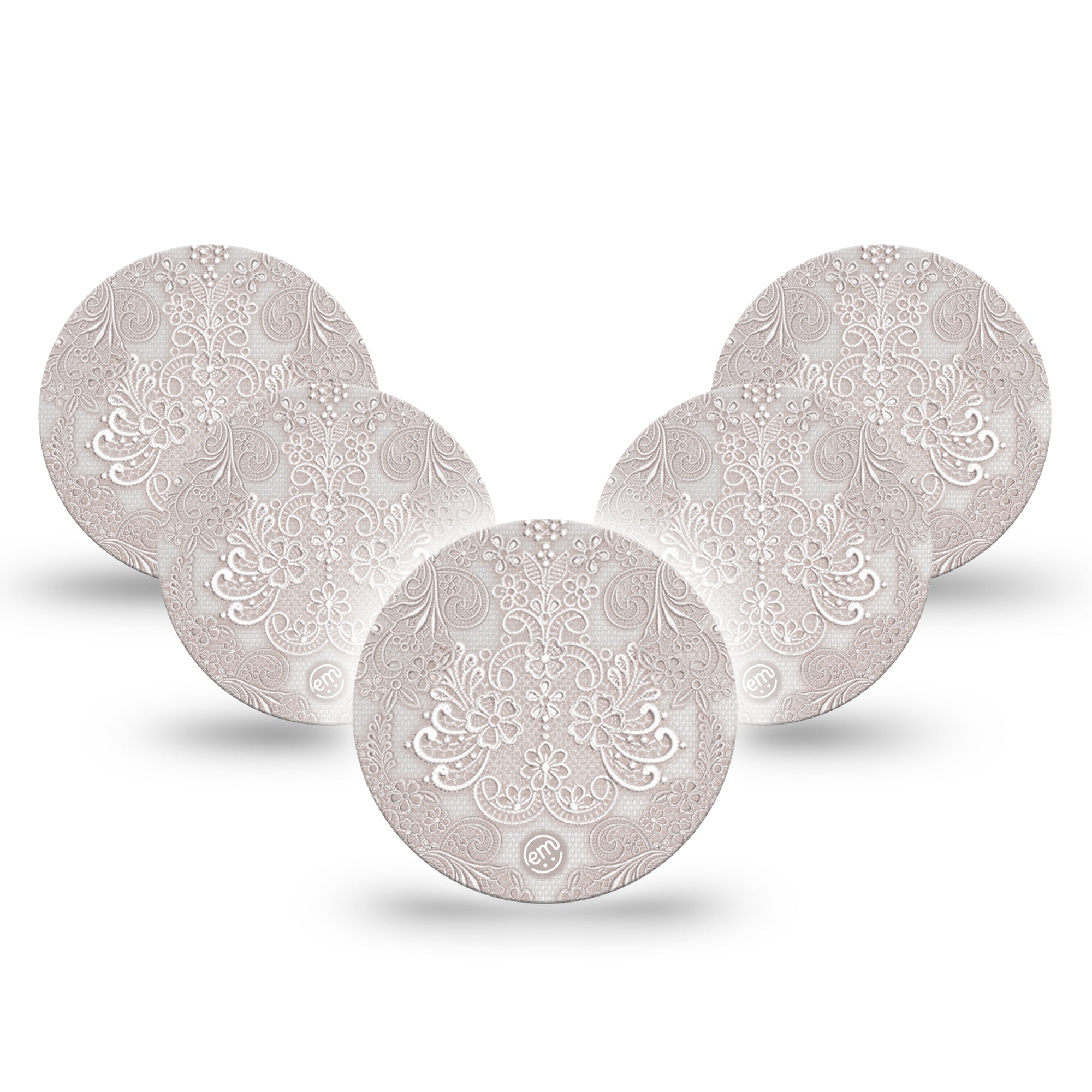 ExpressionMed Vintage Lace Libre 3 Overpatch, 5-Pack, Delicate White Lace Inspired, CGM Adhesive Tape Design