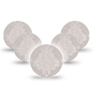 ExpressionMed Vintage Lace Libre 3 Overpatch, 5-Pack, Delicate White Lace Inspired, CGM Adhesive Tape Design