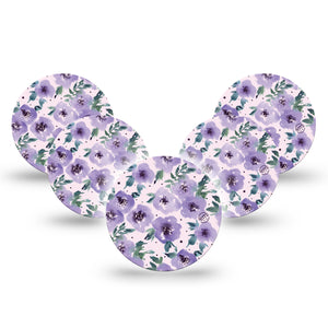 ExpressionMed Flowering Amethyst Libre 3 Overpatch, 5-Pack, Light Purple Flowers Themed, CGM Adhesive Tape Design