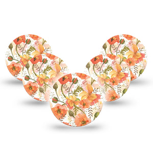 ExpressionMed Peachy Blooms Libre 3 Overpatch Tape, 5-Pack, Blooming Peaches Inspired, CGM Adhesive Tape Design