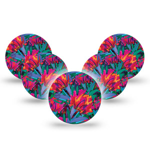 Bold Petals Libre 3 Overpatch, 5-Pack, Vivid Flowers CGM Adhesive Tape Design