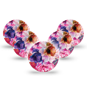 ExpressionMed Vibrant Blooms Libre 3 Overpatch, 5-Pack, Vivid Pink and Purple Flowers Themed, CGM Adhesive Tape Design