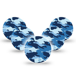 Blue Camo Libre 3 Overpatch Tape, 5-Pack, Camo in Shades of Blue CGM Plaster Patch Design