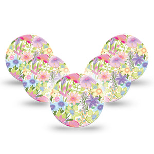 ExpressionMed Fantasy Floral Libre 3 Overpatch, 5-Pack, Pastel Flower Garden Themed, CGM Adhesive Tape Design