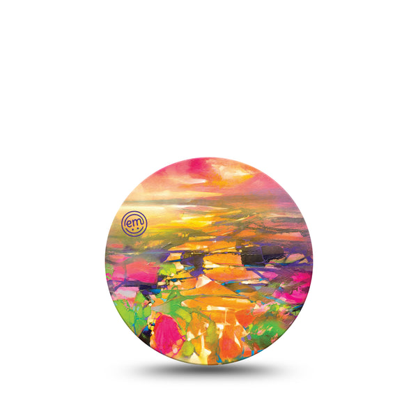 ExpressionMed Fragments from Above Libre 3 Overpatch, Single, Orange Sunset Painting Inspired, CGM Adhesive Tape Design