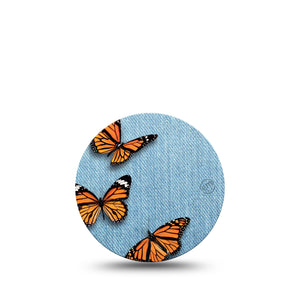 ExpressionMed Denim & Monarch Libre 3 Overpatch, Single, Butterflies on Denim Themed, CGM Adhesive Tape Design