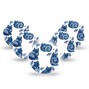 Delft Kittens Libre 3 Overpatch, 5-Pack, Fancy Blue Kittens CGM Plaster Tape Design