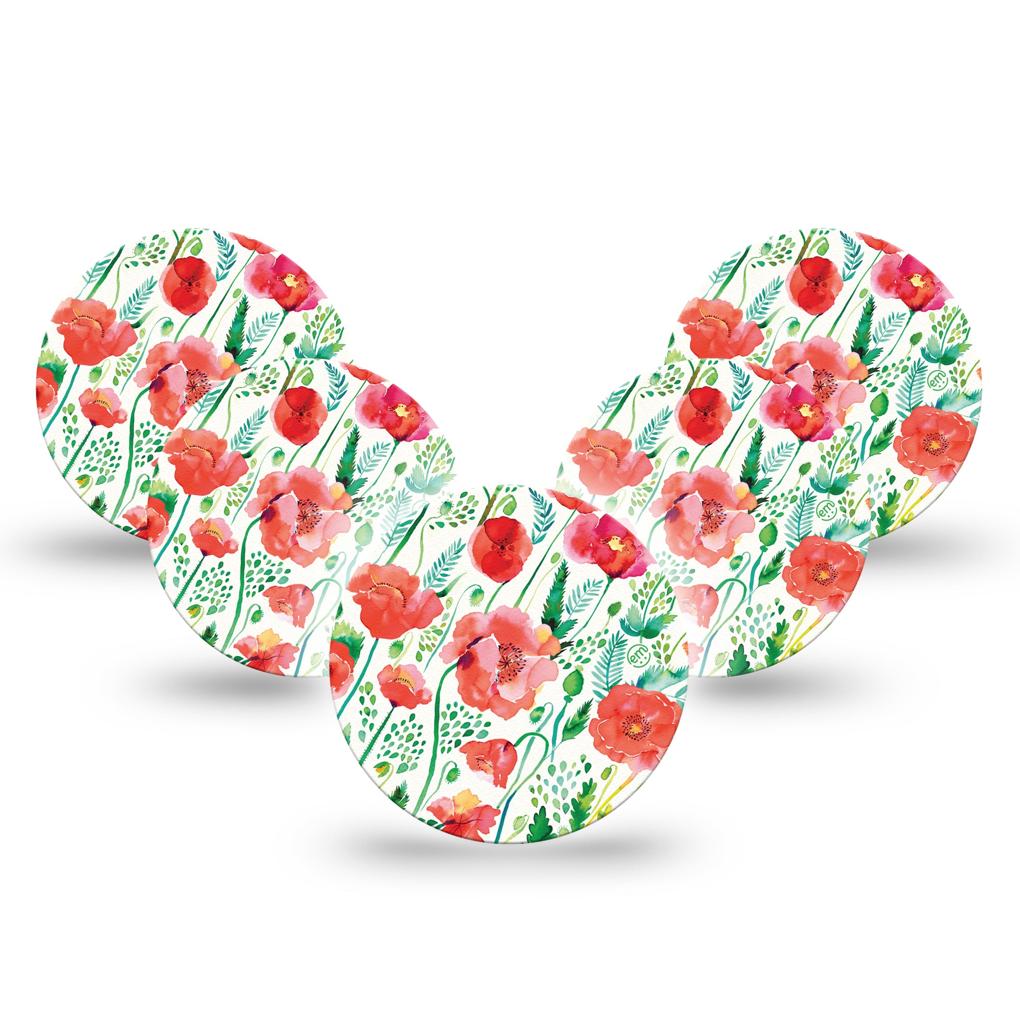 Wild Poppies Libre 3 Overpatch, 5-Pack, Blooming Red Florals Inspired, CGM Adhesive Tape Design