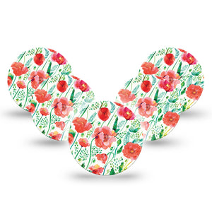 Wild Poppies Libre 3 Overpatch, 5-Pack, Blooming Red Florals Inspired, CGM Adhesive Tape Design