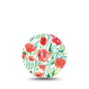 Wild Poppies Libre 3 Overpatch, Single, Red Florals Inspired, CGM Adhesive Patch Design