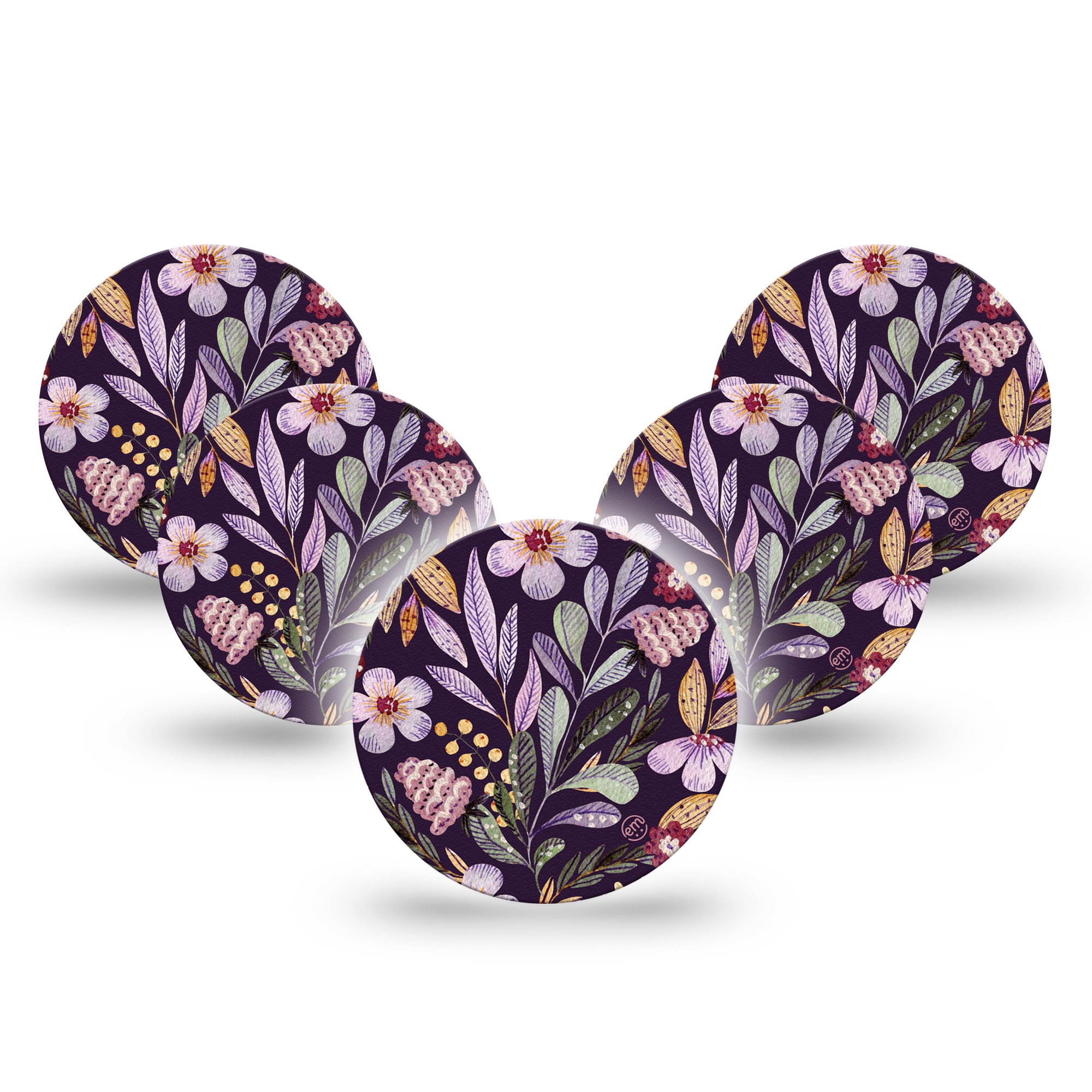 ExpressionMed Moody Blooms Libre 3 Overpatch, 5-Pack, Purple Florals Themed, CGM Adhesive Tape Design