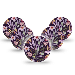 Moody Blooms Libre 3 Overpatch, 5-Pack, Purple Florals Themed, CGM Adhesive Tape Design