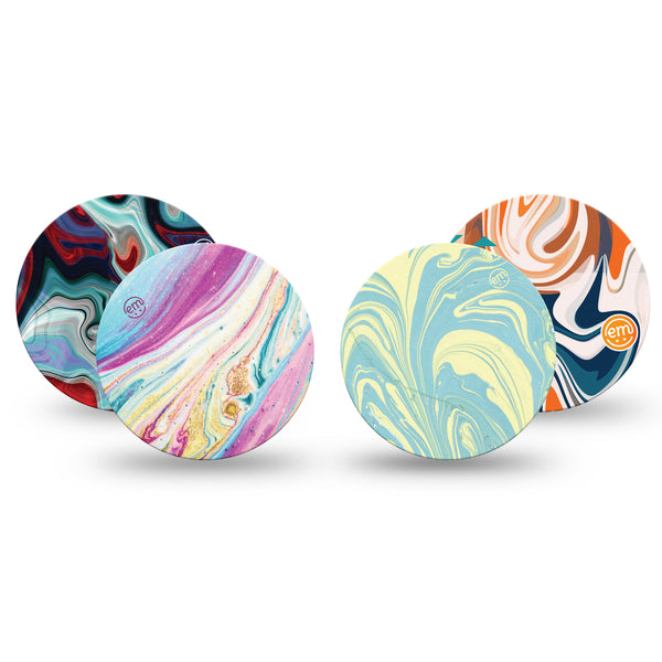 Swirly Variety Pack Libre 3 Overpatch, 4-Pack, Colorful Swirls Themed, CGM Adhesive Tape Design