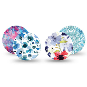 Blue Blooms Variety Pack Libre 3 Overpatch,  4 - Pack, Floral Blooms Inspired, CGM Adhesive Tape Design