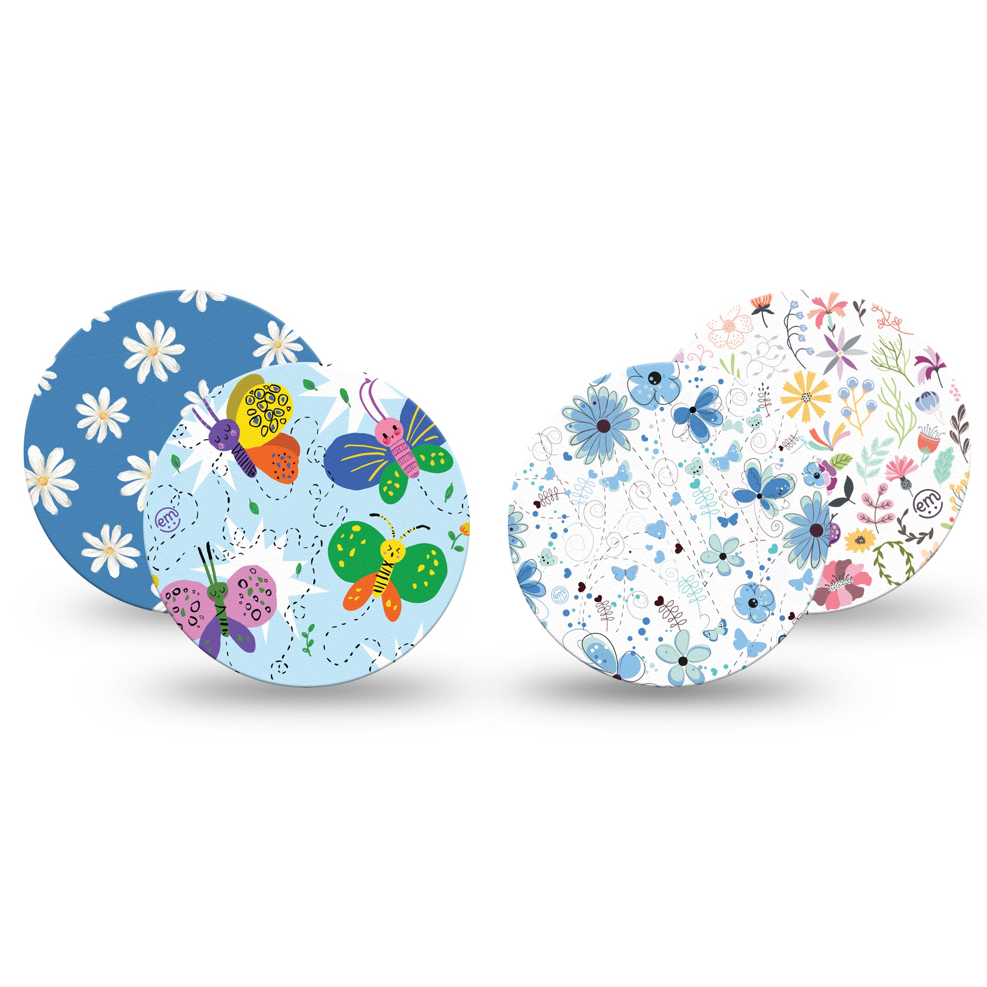  Blossoming Libre 3 Overpatch, 4-Pack, Floral Blues and Butterfly Inspired, CGM Overlay Tape Design