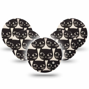 ExpressionMed Black Cats 5-Pack Libre 2 overpatch repeating kitten CGM Plaster Overlay Design , Abbott Lingo