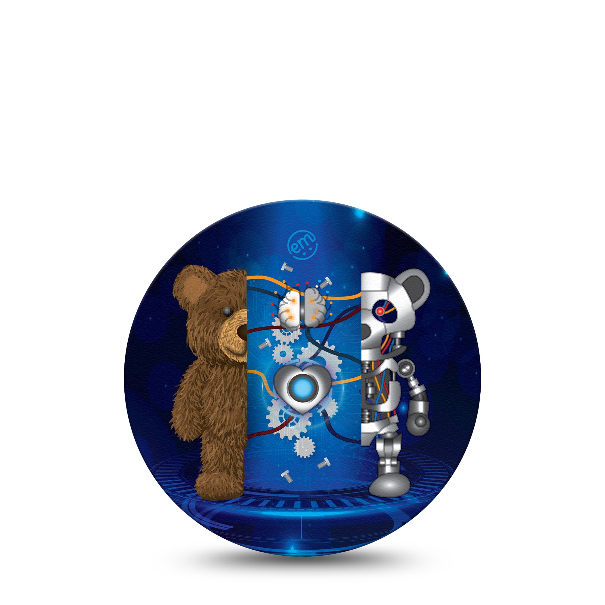 ExpressionMed Robo Teddy Libre 2 OverPatch, Single CGM Tape, Half Teddy Bear, Half Teddy Robot CGM Adhesive Tape Design, Abbott Lingo