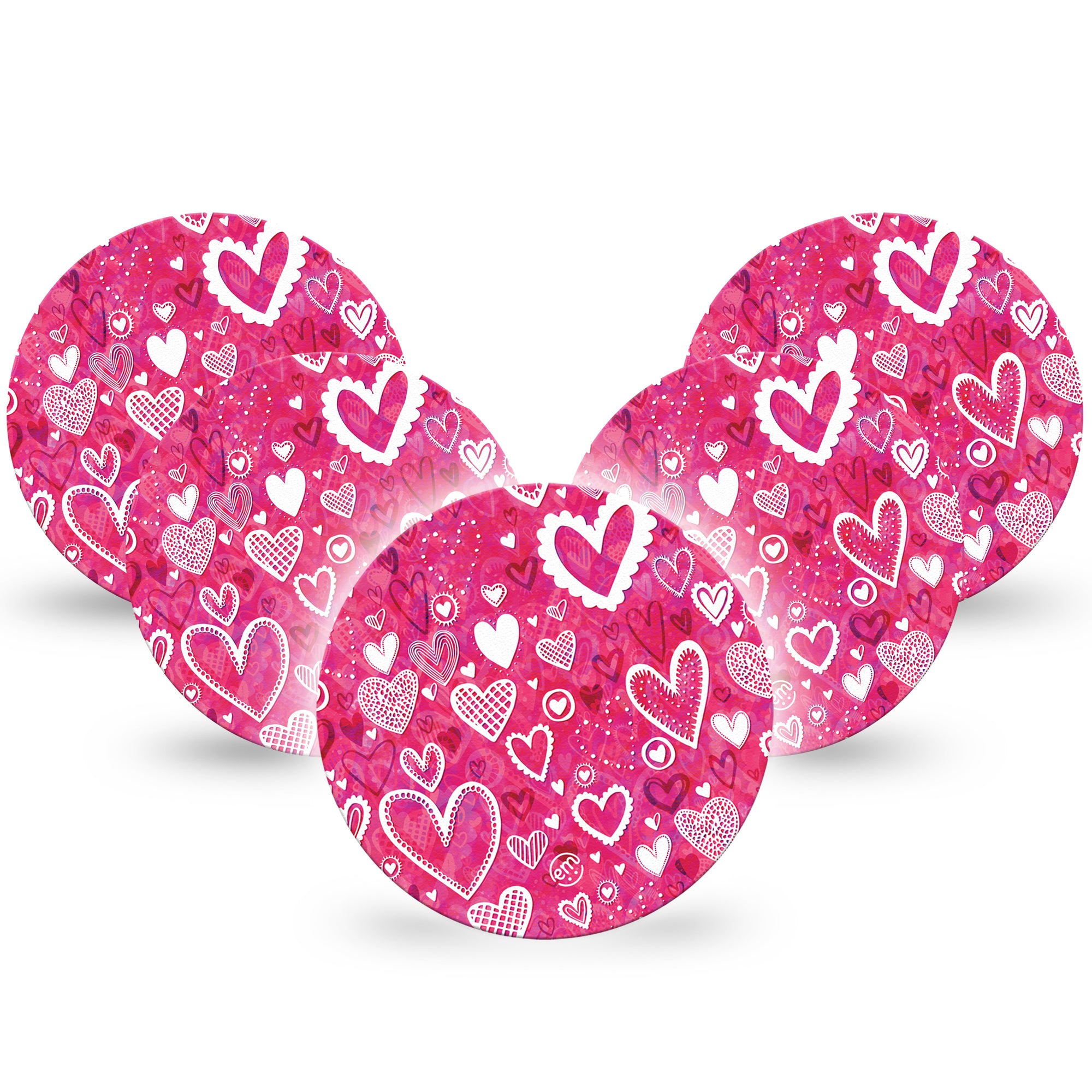 Whimsical Hearts Libre 2 Overpatch Adhesive Tape, 5-Pack, Pink Heart design Valentine Themed CGM Adhesive patch, Abbott Lingo