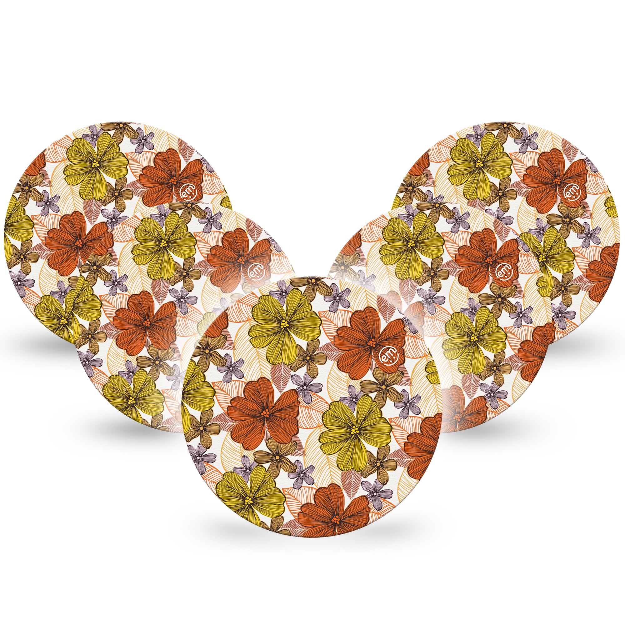 Burnt Orange Libre 2 Overpatch Adhesive, 5-Pack, Orange and Yellow Floral CGM Design, Abbott Lingo