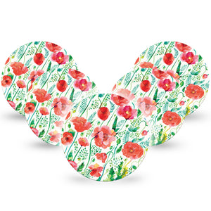 Wild Poppies Libre 2 Overpatch Adhesive Tape, 5-Pack, Floral CGM Adhesive Patch Design