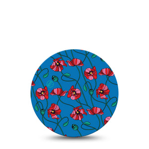 Art Deco Poppies Libre 2 Overpatch Adhesive Tape, Single, Red Floral CGM Patch Design, Waterproof, Secure CGM