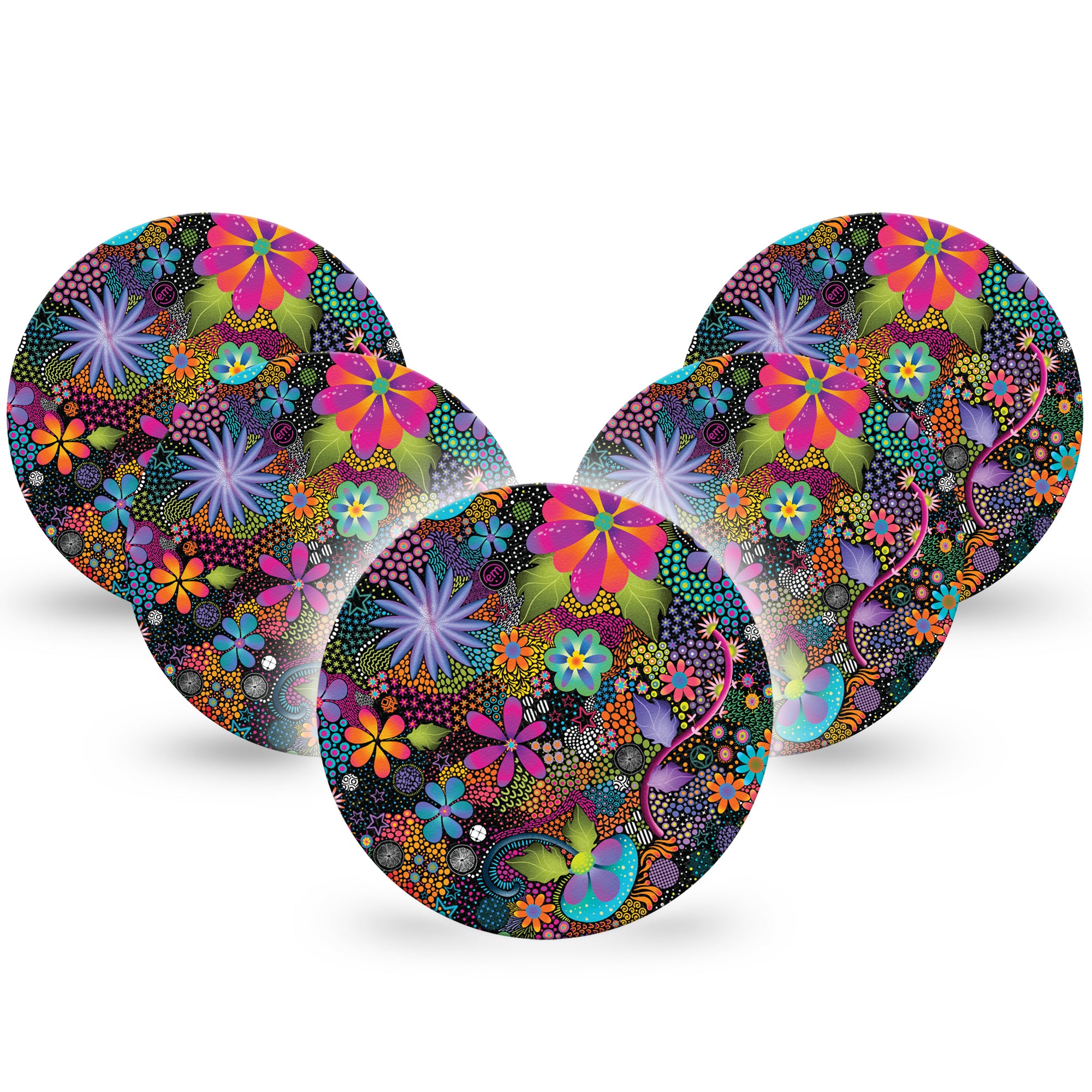 ExpressionMed Psychedelic Flowers Libre 2 Overpatch, 5-Pack, Glowy Flowers Themed, CGM, Overlay Design, Abbott Lingo