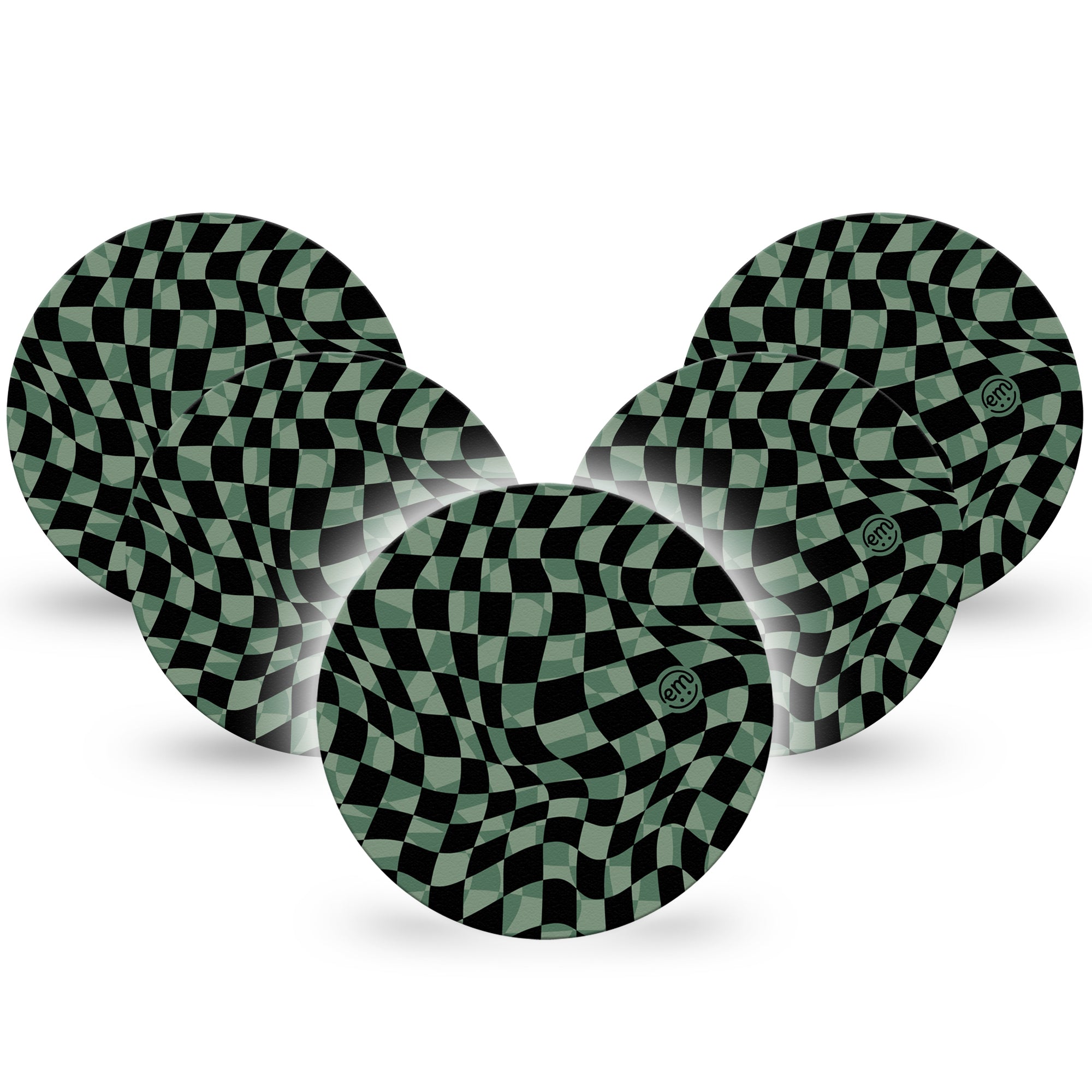 ExpressionMed Green & Black Checkerboard Libre Overpatch, 5-Pack, Distorted Checkerboard Inspired, CGM, Plaster Patch Design, Abbott Lingo