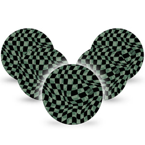 Green & Black Checkerboard Libre Overpatch, 5-Pack, Distorted Checkerboard Inspired, CGM, Plaster Patch Design