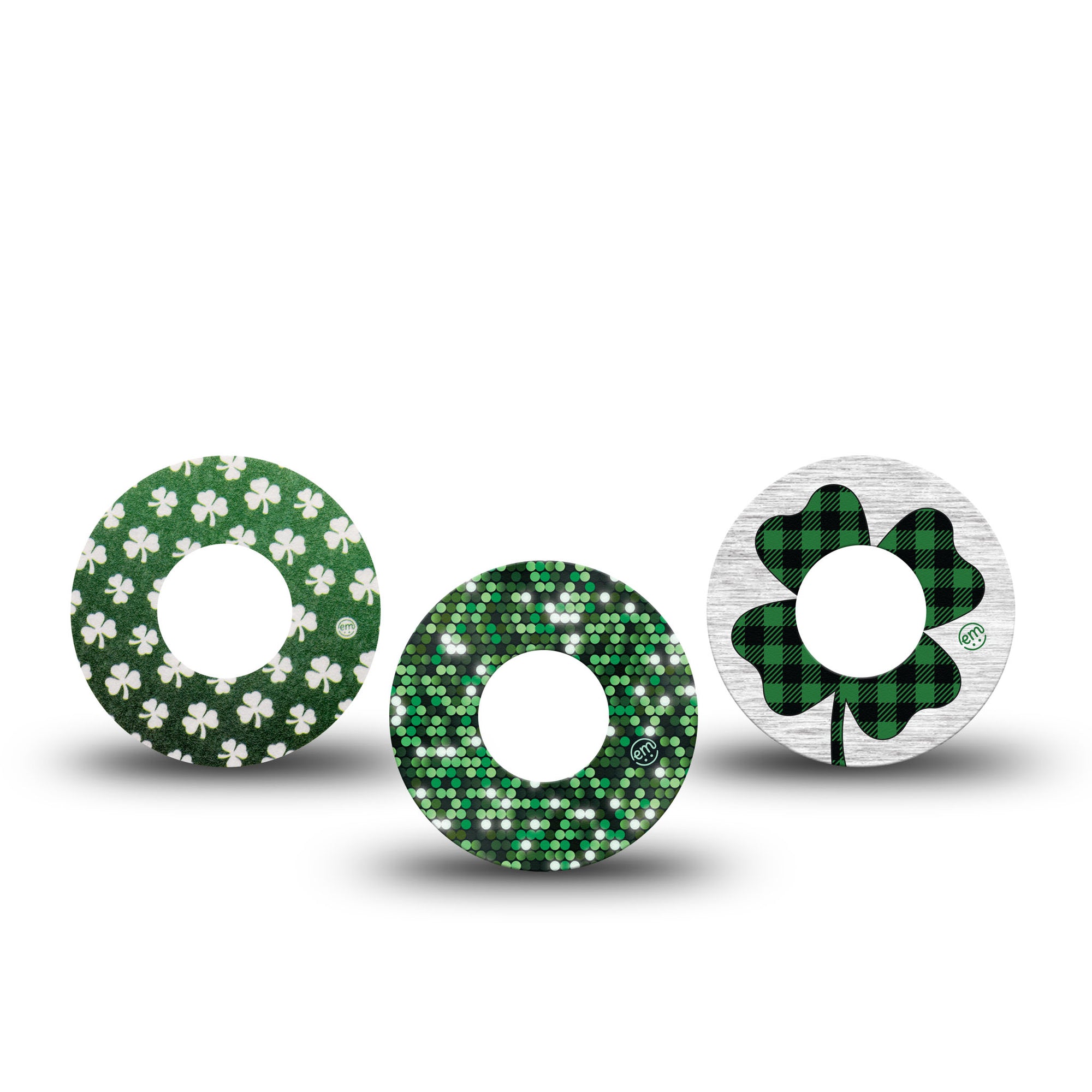 St Patrick's Day Libre 2 Perfect Fit Variety Pack, 3 Tapes, CGM Adhesive green clover designs, fixing ring, Abbott Lingo