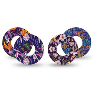Delicious Plum Floral Variety Pack Libre 2 Perfect Fit Tape, 4 tapes, purple floral designs, waterproof cgm tape