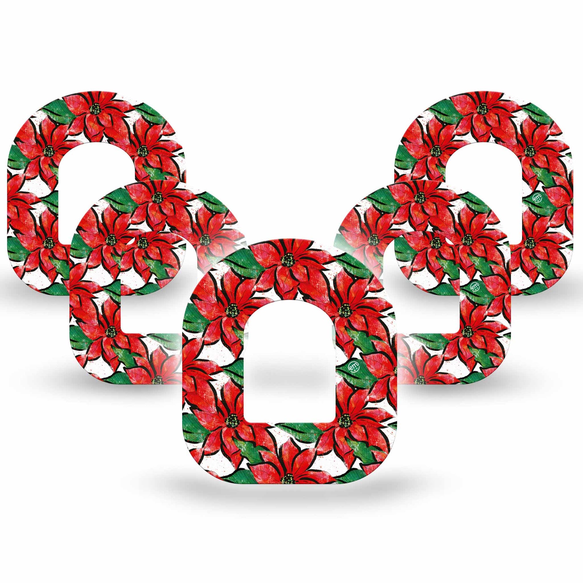 ExpressionMed Poinsettia Omnipod Patch, 5-Pack CGM Adhesive Tape, Holiday Themed Design