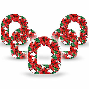 ExpressionMed Poinsettia Omnipod Patch, 5-Pack CGM Adhesive Tape, Holiday Themed Design