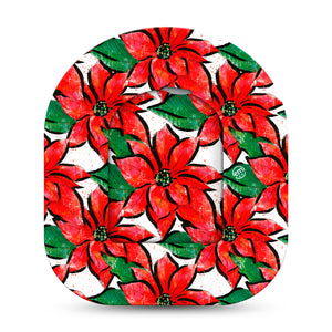 ExpressionMed Poinsettia Omnipod Center Device Sticker and matching adhesive tape