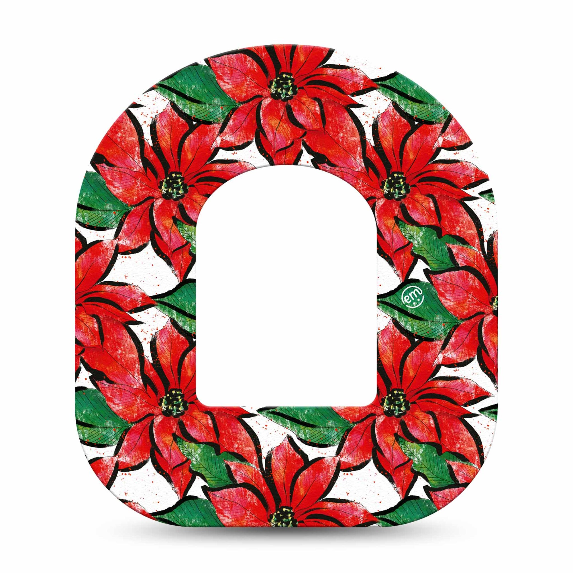 ExpressionMed Poinsettia Omnipod Patch, Single CGM Adhesive Tape, Holiday Themed Design