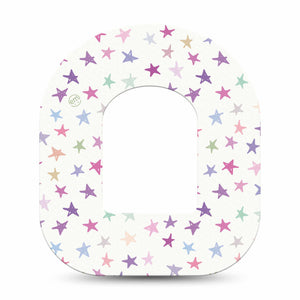 Bright Stars Pod Tape, Single, Pastel Colored Stars Themed, CGM Adhesive Patch Design