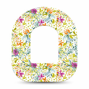 Summer Greenery Pod Tape, Single, Water Colored Green Orange and Purple Florals Inspired, CGM Patch Design