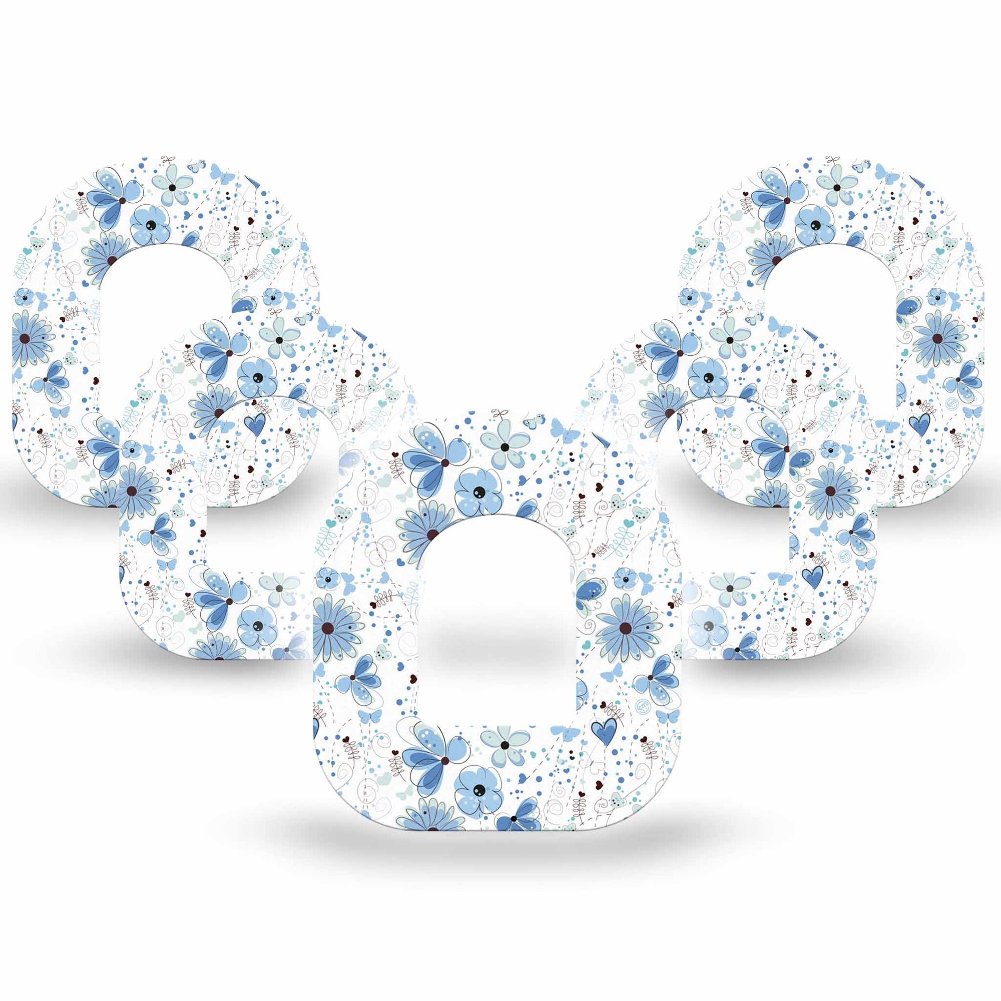 Cute Blue Flowers Pod Tape, 5-Pack, Scribbled Flowers Inspired, CGM Overlay Patch Design